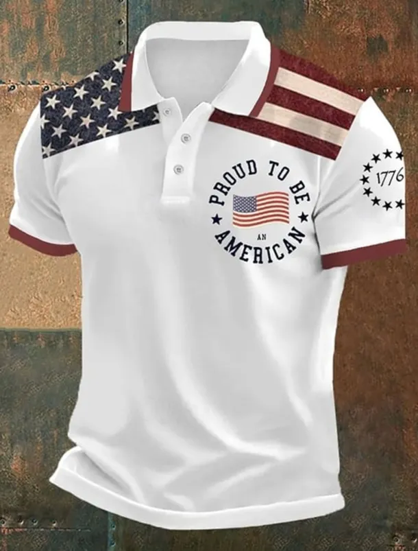American Independence Day Men's American US Flag Polo Shirts Button Up Polos Golf Shirt Short Sleeve Polo Shirts Lapel Fashion Casual Daily Festival Print Summer Black White Navy Blue