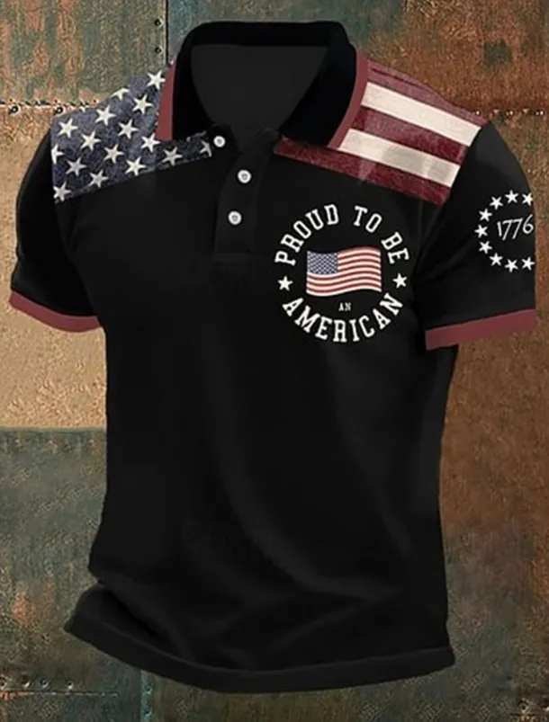 American Independence Day Men's American US Flag Polo Shirts Button Up Polos Golf Shirt Short Sleeve Polo Shirts Lapel Fashion Casual Daily Festival Print Summer Black White Navy Blue