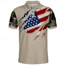 American Independence Day Men's American US Flag Polo Short Sleeve Polo Shirts Collared Shirts Casual Outdoor Daily Wear Festival Outfit Buttons 3D Print Summer Spring Fall Black Brown Army Green
