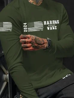 American US Flag Patriotic Black Army Green Dark Blue T shirt Tee Men's Graphic 100% Cotton Shirt Sports Classic Shirt Long Sleeve Comfortable Tee Summer Spring Fashion Designer Clothing S M L XL XXL