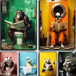 Animal Wall Art Canvas Funny Series Prints and Posters Pictures Decorative Fabric Painting For Living Room Bathroom Toilet Pictures No Frame
