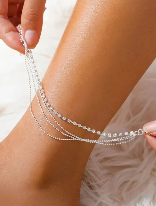 Ankle Bracelet Women's Body Jewelry For Holiday Beach Rhinestone Alloy Silver 1 PC