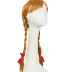 Annabelle Wig Conjuring Cosplay Long Light Brown Double Tails Hair Accessories Halloween Wigs