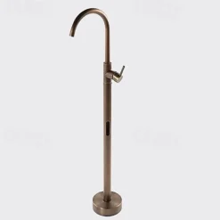 Antique Brass Bathtub Faucet Freestanding, 360 Swivel Spout Floor Mount Bath Tub Shower Filler Mixer Taps, Vintage Free Standing Clawfoot Tub with Hot and Cold Water Hose