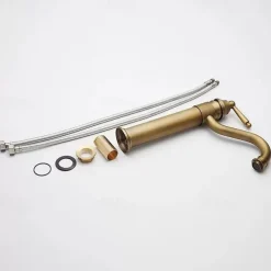 Antique Brass Single Handle Bathroom Sink Faucet Brushed Brass Long Reach Bathroom Faucet Mixer Tap