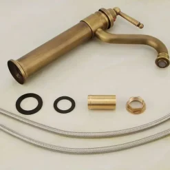 Antique Brass Single Handle Bathroom Sink Faucet Brushed Brass Long Reach Bathroom Faucet Mixer Tap