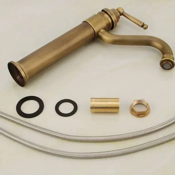 Antique Brass Single Handle Bathroom Sink Faucet Brushed Brass Long Reach Bathroom Faucet Mixer Tap