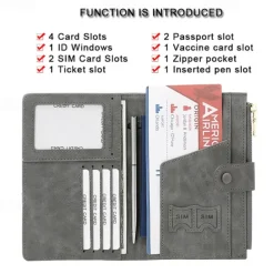 Anti-theft Passport Wallet RFID Passport Holder Zipper Buckle Travel Wallet Document Holder Multifunctional Travel Passport Bag