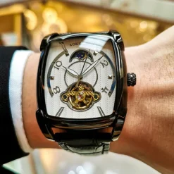 AOKULASIC Top Brand Men Watch Automatic Mechanical Mens Watches Tourbillon Fashion Waterproof Luxury Moon Tonneau orologio uomo