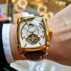 AOKULASIC Top Brand Men Watch Automatic Mechanical Mens Watches Tourbillon Fashion Waterproof Luxury Moon Tonneau orologio uomo