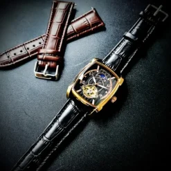 AOKULASIC Top Brand Men Watch Automatic Mechanical Mens Watches Tourbillon Fashion Waterproof Luxury Moon Tonneau orologio uomo