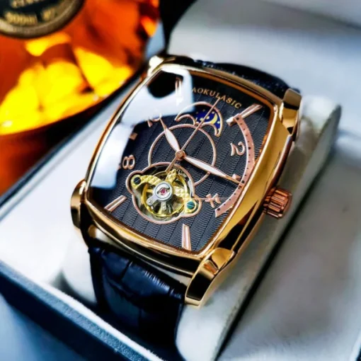 AOKULASIC Top Brand Men Watch Automatic Mechanical Mens Watches Tourbillon Fashion Waterproof Luxury Moon Tonneau orologio uomo