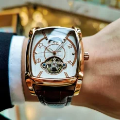 AOKULASIC Top Brand Men Watch Automatic Mechanical Mens Watches Tourbillon Fashion Waterproof Luxury Moon Tonneau orologio uomo
