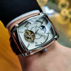 AOKULASIC Top Brand Men Watch Automatic Mechanical Mens Watches Tourbillon Fashion Waterproof Luxury Moon Tonneau orologio uomo