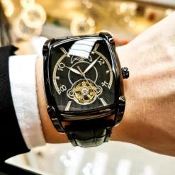 AOKULASIC Top Brand Men Watch Automatic Mechanical Mens Watches Tourbillon Fashion Waterproof Luxury Moon Tonneau orologio uomo