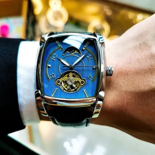 AOKULASIC Top Brand Men Watch Automatic Mechanical Mens Watches Tourbillon Fashion Waterproof Luxury Moon Tonneau orologio uomo