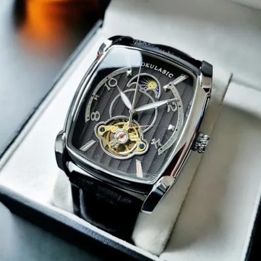 AOKULASIC Top Brand Men Watch Automatic Mechanical Mens Watches Tourbillon Fashion Waterproof Luxury Moon Tonneau orologio uomo