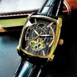 AOKULASIC Top Brand Men Watch Automatic Mechanical Mens Watches Tourbillon Fashion Waterproof Luxury Moon Tonneau orologio uomo