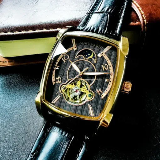 AOKULASIC Top Brand Men Watch Automatic Mechanical Mens Watches Tourbillon Fashion Waterproof Luxury Moon Tonneau orologio uomo