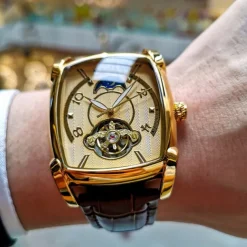 AOKULASIC Top Brand Men Watch Automatic Mechanical Mens Watches Tourbillon Fashion Waterproof Luxury Moon Tonneau orologio uomo