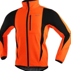 ARSUXEO Men's Cycling Jacket Bike Jacket Winter Softshell Fleece Jacket Top Windproof Waterproof 15-k Warm UP Thermal Breathable Stripe Polyester, Spandex, Fleece Winter Orange Red Light Green Road