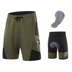 Arsuxeo Men's Cycling MTB Shorts Cycling Shorts Bike Shorts Bike Baggy Shorts MTB Shorts Form Fit Mountain Bike MTB Road Bike Cycling Sports 3D Pad Cycling Anatomic Design Front Zipper Black Army