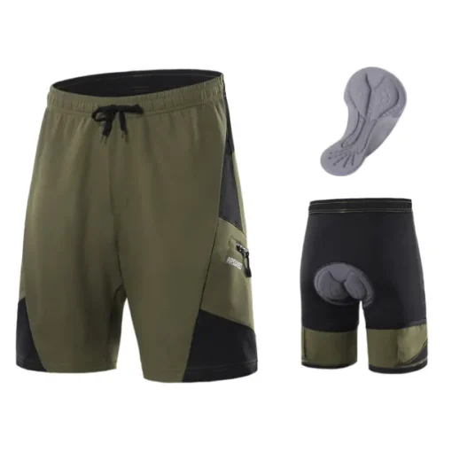 Arsuxeo Men's Cycling Shorts Cycling MTB Shorts Bike Shorts Bike Baggy Shorts MTB Shorts Form Fit Mountain Bike MTB Road Bike Cycling Sports 3D Pad Cycling Anatomic Design Front Zipper Black Army