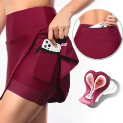 Arsuxeo Women's Cycling Skort Skirt Cycling Padded Shorts Bike Skirt Padded Shorts / Chamois Form Fit Mountain Bike MTB Road Bike Cycling Sports 3D Pad Cycling Wicking Comfortable Burgundy Dark Blue