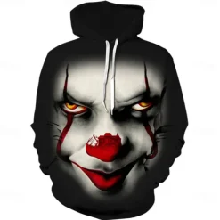 Art the Clown Hoodie Cartoon Manga Anime 3D Front Pocket Graphic Kangaroo Pocket For Couple's Men's Women's Adults' Halloween Carnival Masquerade 3D Print Casual Daily