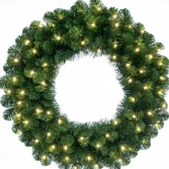 Artificial Christmas Wreath for Front Door, Window or Mantel, Green Fir with White Lights Indoor/Outdoor Holiday Decor
