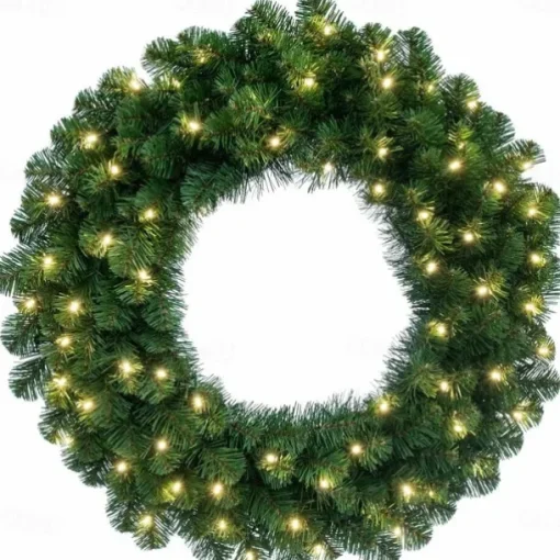 Artificial Christmas Wreath for Front Door, Window or Mantel, Green Fir with White Lights Indoor/Outdoor Holiday Decor