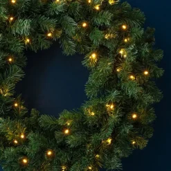Artificial Christmas Wreath for Front Door, Window or Mantel, Green Fir with White Lights Indoor/Outdoor Holiday Decor