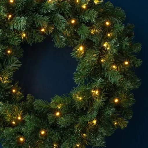 Artificial Christmas Wreath for Front Door, Window or Mantel, Green Fir with White Lights Indoor/Outdoor Holiday Decor