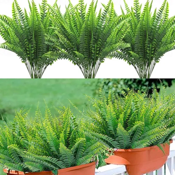 Artificial Ferns for Home Outdoors 5pcs Artificial Outdoor Plants Fake Fern Faux Boston Fern Greenery UV Resistant Plastic Plant Wedding Decoration