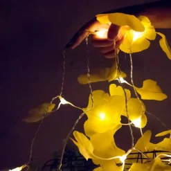 Artificial Ginkgo Foliage Rattan String Lights Copper Wire Plants Vine Lights Warm White for Garden Wall Decor