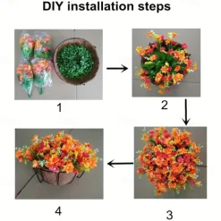 Artificial Hanging Flowers in Basket - Outdoor/Indoor Patio Lawn Garden Decor, Daisy Basket with 12-Inch Coconut Lining Chain Flowerpot