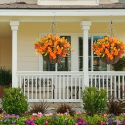 Artificial Hanging Flowers in Basket - Outdoor/Indoor Patio Lawn Garden Decor, Daisy Basket with 12-Inch Coconut Lining Chain Flowerpot