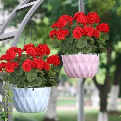 Artificial Red Geranium Silk Flowers Outdoor Plant Bush 2 Bundles Faux Flowers Geraniums for Outdoors Floral Home Decor Indoor Garden Patio Vase Grave Cemetary Table Centerpieces Decor