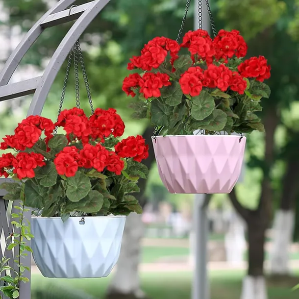 Artificial Red Geranium Silk Flowers Outdoor Plant Bush 2 Bundles Faux Flowers Geraniums for Outdoors Floral Home Decor Indoor Garden Patio Vase Grave Cemetary Table Centerpieces Decor
