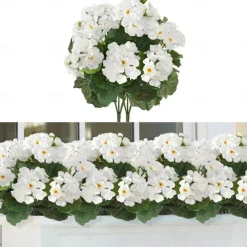 Artificial Red Geranium Silk Flowers Outdoor Plant Bush 2 Bundles Faux Flowers Geraniums for Outdoors Floral Home Decor Indoor Garden Patio Vase Grave Cemetary Table Centerpieces Decor