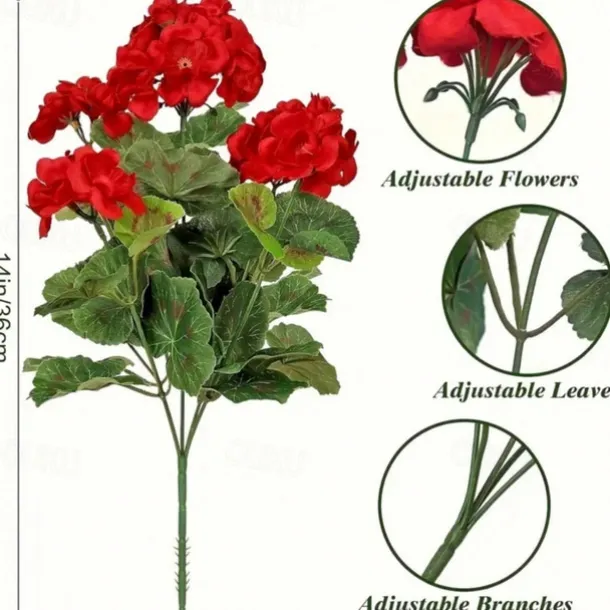 Artificial Red Geranium Silk Flowers Outdoor Plant Bush 2 Bundles Faux Flowers Geraniums for Outdoors Floral Home Decor Indoor Garden Patio Vase Grave Cemetary Table Centerpieces Decor