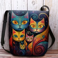 Artistic Cat Print Crossbody Bag – Vibrant Abstract Design Women's Shoulder Bag for Daily Use and Gifting