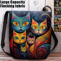 Artistic Cat Print Crossbody Bag – Vibrant Abstract Design Women's Shoulder Bag for Daily Use and Gifting