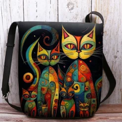 Artistic Cat Print Crossbody Bag – Vibrant Abstract Design Women's Shoulder Bag for Daily Use and Gifting