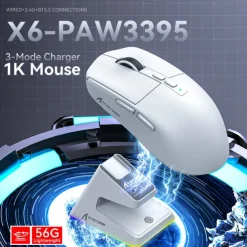 Attack Shark X6 bluetooth Mouse PixArt PAW3395 Tri-Mode Connection RGB Touch Magnetic Charging Base Macro Gaming Mouse