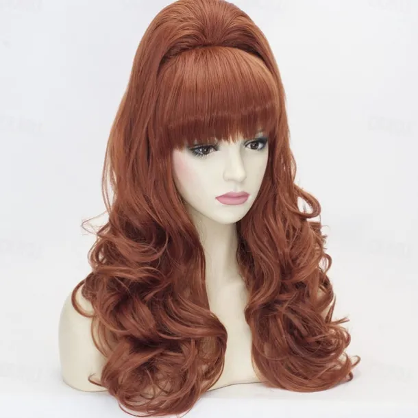 Auburn Beehive Wig Vintage Wig 70s 60s 50s Dress Up Party Wigs for Women Pinup Carnival Costume Wig with Bangs Halloween Wigs