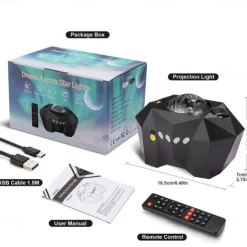 Aurora Galaxy Projector Light Star Projection with Music Speaker Night Light Projector with Moon Northern Lights Projector for Bedroom/Gaming Room/Home Theater/Ceiling