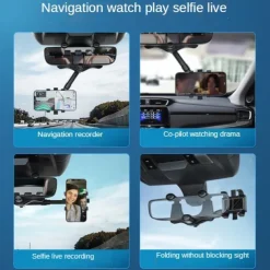 Auto Rearview Mirror Phone Holder in Car Mount Stand for CellPhone Car Mobile Support Rotating Adjustable Car SmartPhone Holder Compatible with 4-7 Cell Phones Phone Accessory