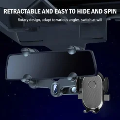 Auto Rearview Mirror Phone Holder in Car Mount Stand for CellPhone Car Mobile Support Rotating Adjustable Car SmartPhone Holder Compatible with 4-7 Cell Phones Phone Accessory