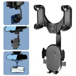 Auto Rearview Mirror Phone Holder in Car Mount Stand for CellPhone Car Mobile Support Rotating Adjustable Car SmartPhone Holder Compatible with 4-7 Cell Phones Phone Accessory